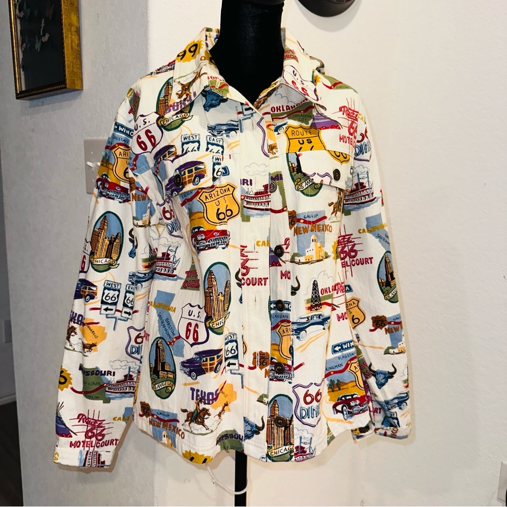 Carrie Allen Women's Summer Traveling Jacket - Multicolor Route 66 Motif